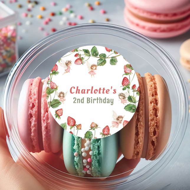 Strawberry enchanted fairy garden birthday  classic round sticker (Creator Uploaded)