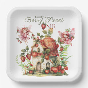 Strawberry Fairy Berry Sweet Girls First Birthday Paper Plate