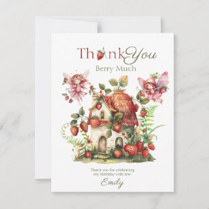 Strawberry Fairy Berry Sweet Girls First Birthday Thank You Card