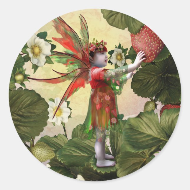 Strawberry Fairy Classic Round Sticker (Front)