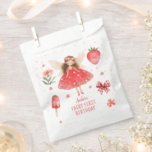 Strawberry Fairy First Birthday  Favour Bags (Clipped)