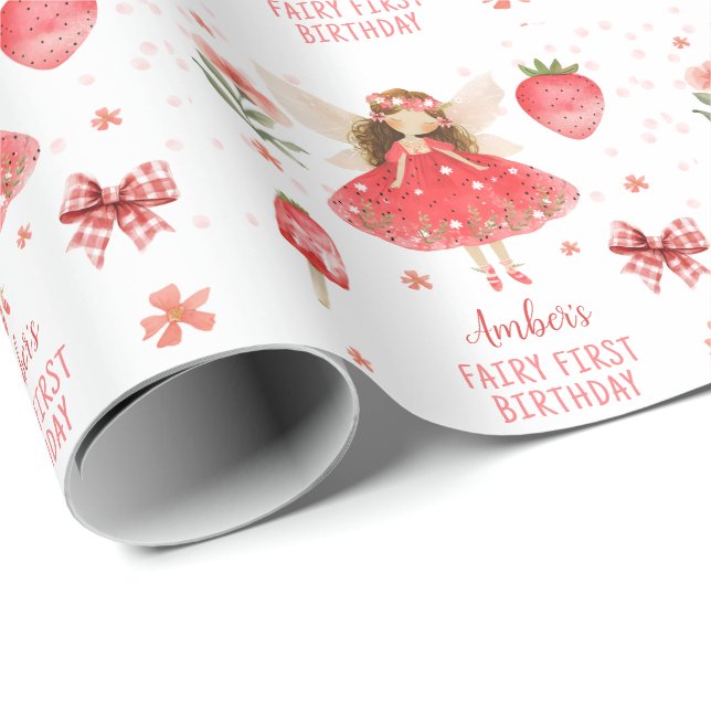 Strawberry Fairy First Birthday  Wrapping Paper (Roll Corner)