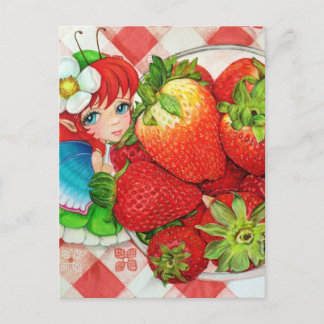 Strawberry Fairy Picnic Art Print Postcard