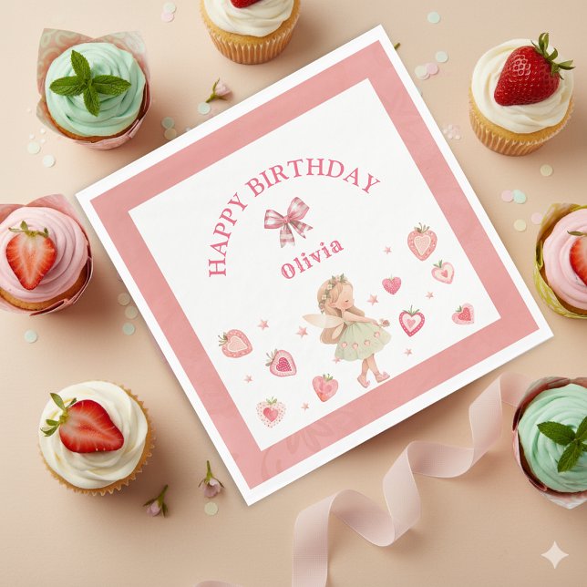 Strawberry Fairy Theme For Girl Birthday Party Napkin (Creator Uploaded)