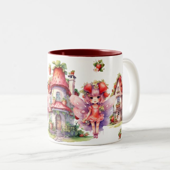 Strawberry Fairy Village Two-Tone Coffee Mug (Front Right)