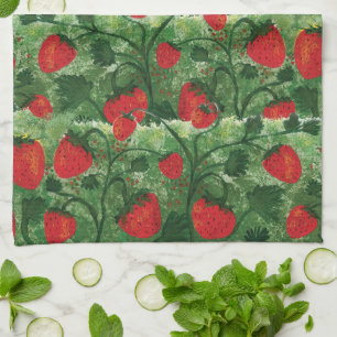 Strawberry Farm Field Watercolor  Tea Towel