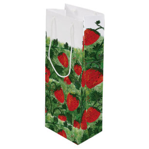 Strawberry Farm Field Watercolor  Wine Gift Bag