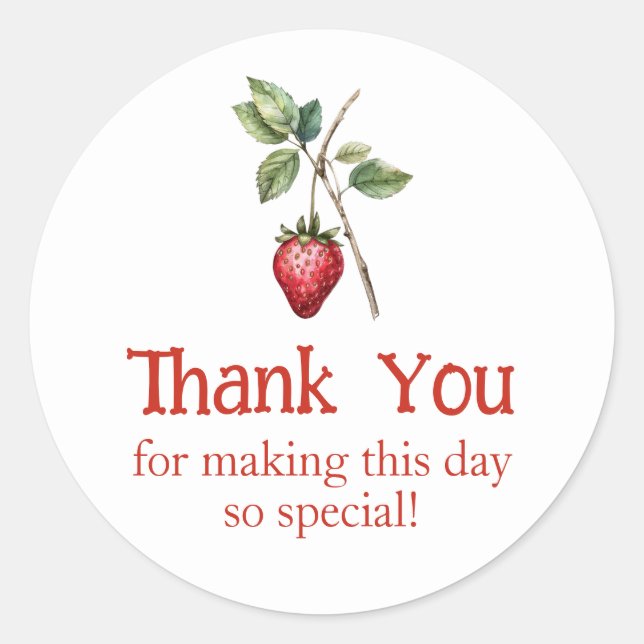 Strawberry Favour Thank You Classic Round Sticker (Front)
