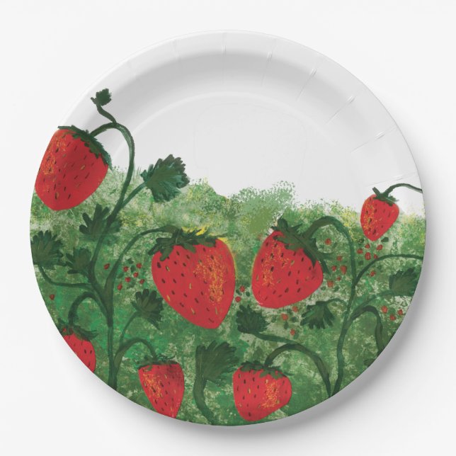 Strawberry Field Watercolor Illustration Paper Plate (Front)