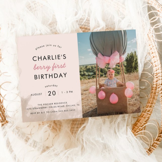 Strawberry Fields Berry First Birthday | Photo Invitation (Creator Uploaded)