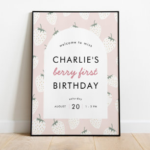 Strawberry Fields Berry First Birthday Welcome Poster