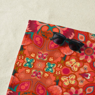 Strawberry Fields Coral Paisley  Beach Towel