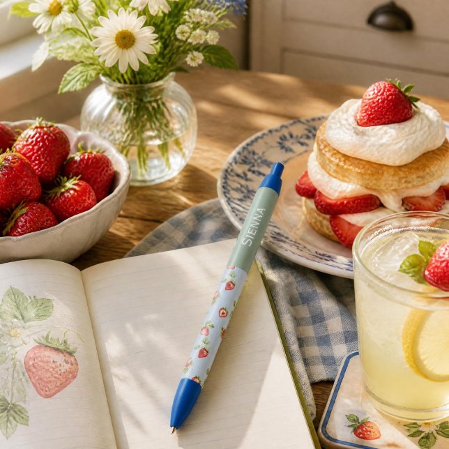Strawberry Fields Custom Name  Blue Ink Pen (Strawberries Blue Pen
)