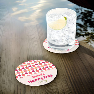 Strawberry Fields Delight Birthday Round Paper Coaster