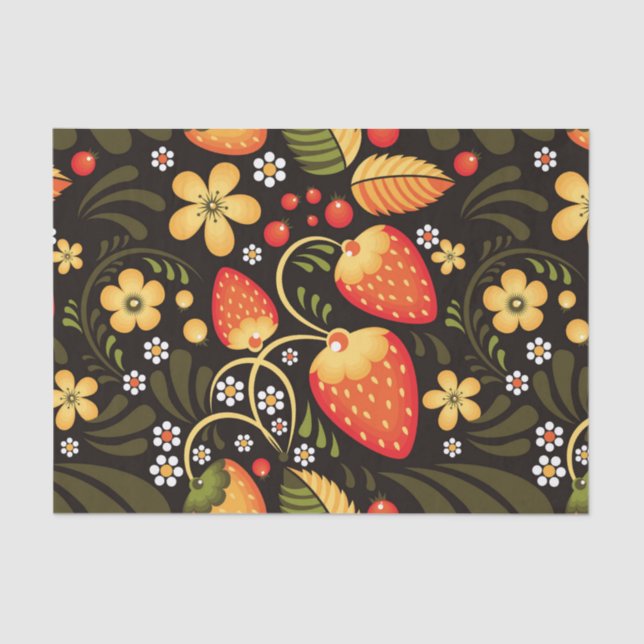 Strawberry Fields Khokhloma Gift Wrap Tissue Paper (Front)