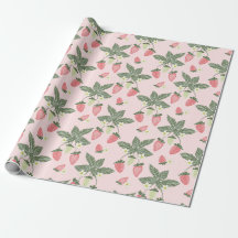Strawberry fields pink and green wrapping paper