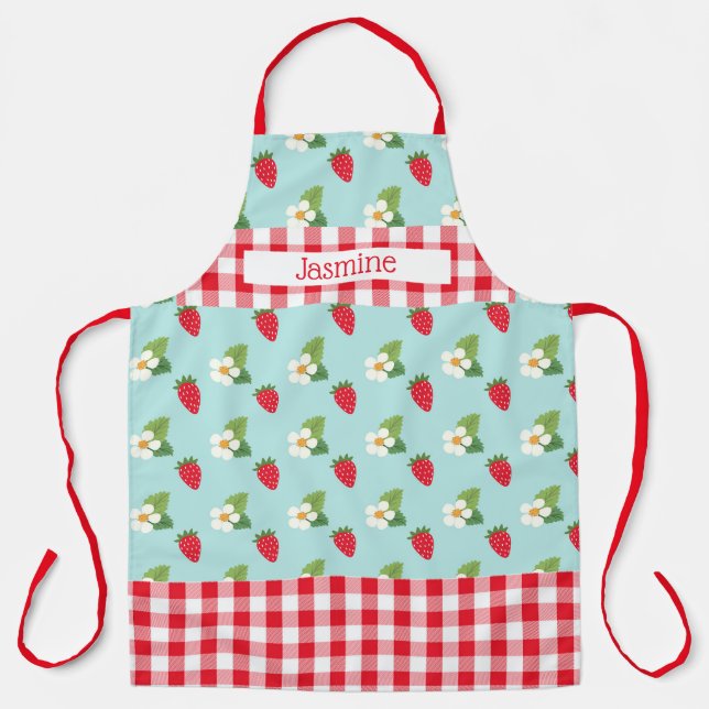 Strawberry Fields Red Gingham Check Personalised Apron (Front)