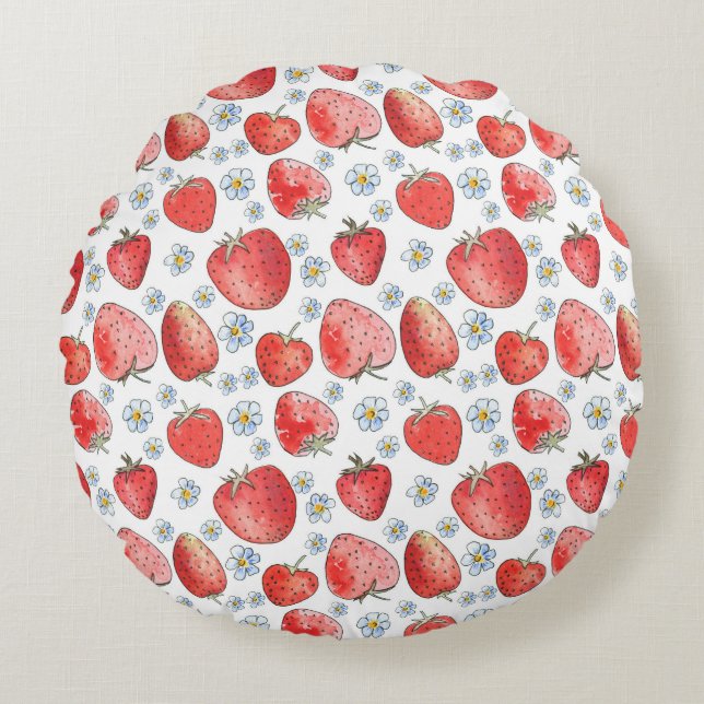 Strawberry Fields: Summer Freshness Round Cushion (Front)