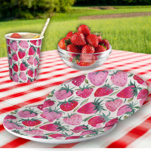 Strawberry fields summer time picnic pink paper plate