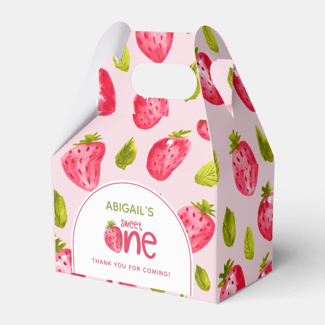 Strawberry First 1st Birthday Favour Box (Front Side)