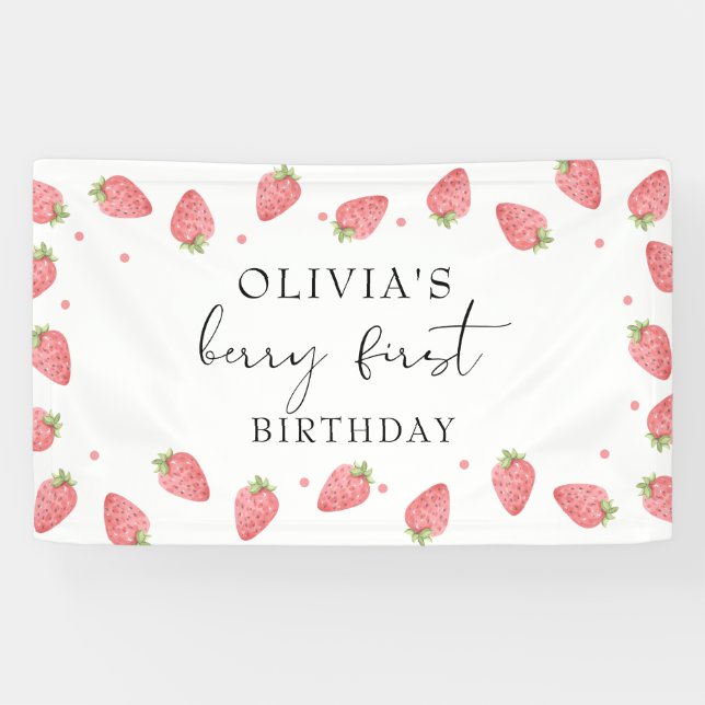 Strawberry First Birthday 1st Berry Sweet  Banner (Horizontal)