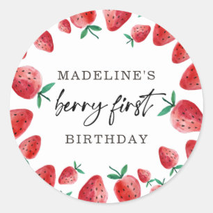 Strawberry First Birthday 1st Berry Sweet Favour C Classic Round Sticker