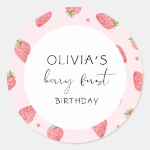 Strawberry First Birthday 1st Berry Sweet Favour  Classic Round Sticker