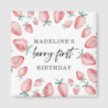 Strawberry First Birthday 1st Berry Sweet Girl  Magnet<br><div class="desc">♥ A perfect addition to your little one's birthday party! Strawberry Berry Sweet theme.</div>