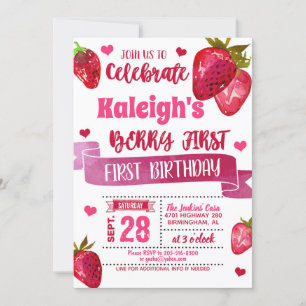 Strawberry First Birthday (All Pink) Invitation