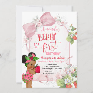 Strawberry First Birthday Berry Sweet Birthday  Invitation