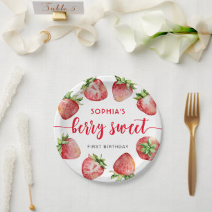 Strawberry First Birthday Berry Sweet Paper Plate