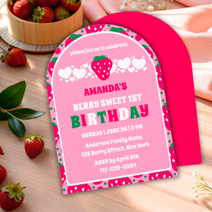 Strawberry First Birthday Celebration Arch Invitation