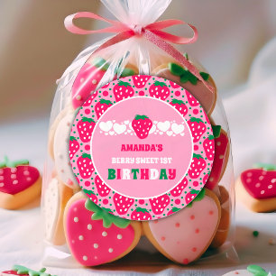 Strawberry First Birthday Celebration Classic Round Sticker
