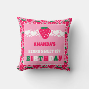 Strawberry First Birthday Celebration Cushion
