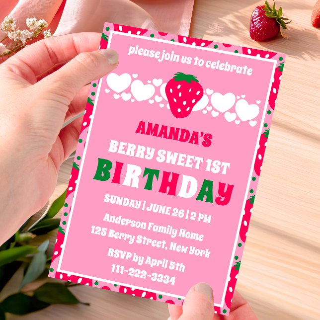 Strawberry First Birthday Celebration Invitation (Creator Uploaded)