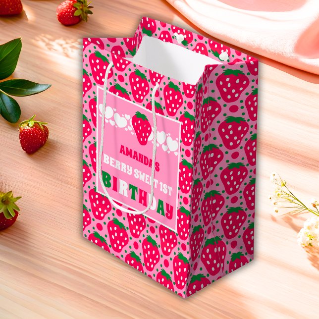 Strawberry First Birthday Celebration Medium Gift Bag (Creator Uploaded)