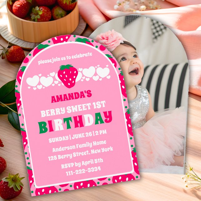 Strawberry First Birthday Celebration Photo Arch Invitation (Creator Uploaded)