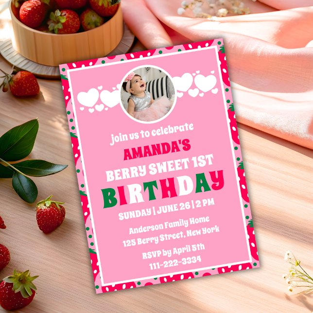 Strawberry First Birthday Celebration Photo Vellum Invitations (Creator Uploaded)