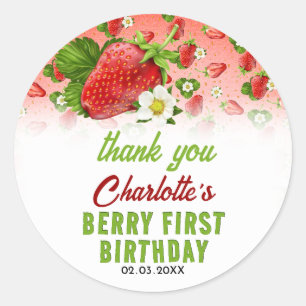 Strawberry First Birthday Classic Round Sticker