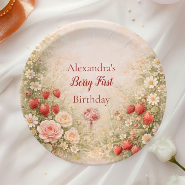 Strawberry First Birthday Garden Party 1st Birthda Paper Plate (Creator Uploaded)