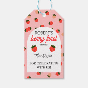 Strawberry first birthday gift tags