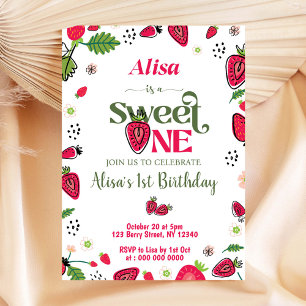 Strawberry First Birthday Girl Invitation