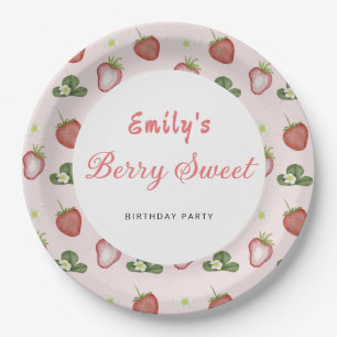 Strawberry First Birthday Girl Party Paper Plate