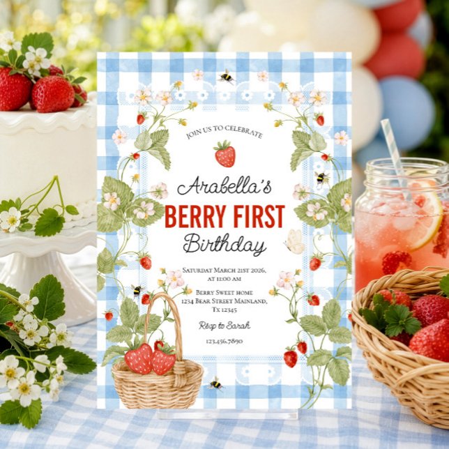 Strawberry first birthday invitation (Creator Uploaded)
