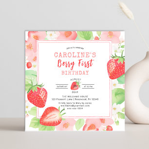 Strawberry First Birthday Invitation