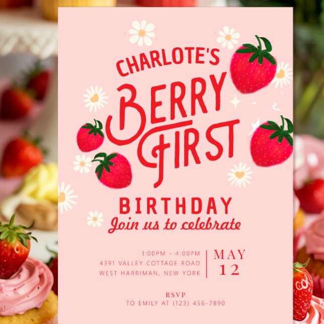 Strawberry First Birthday Invitation  (Creator Uploaded)