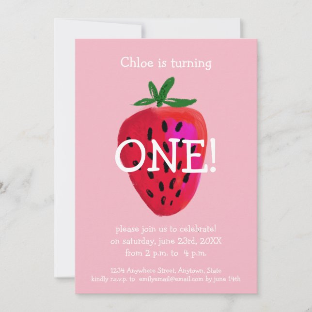 Strawberry First Birthday Invitation (Front)