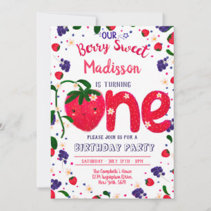Strawberry FIRST Birthday Invitation