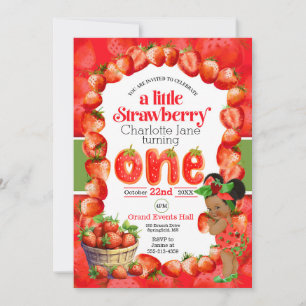 Strawberry first birthday invitation