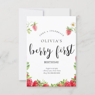 Strawberry First Birthday Invitation